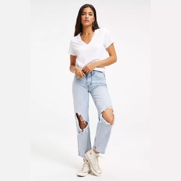 Good American Good Heritage Destroyed Straight Leg Relaxed Jeans  |  Size: 10/30 - Picture 1 of 14